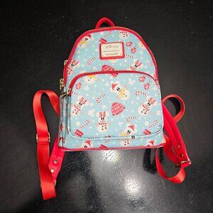 Disney Loungefly Snowman Mickey and Minnie backpack with ears